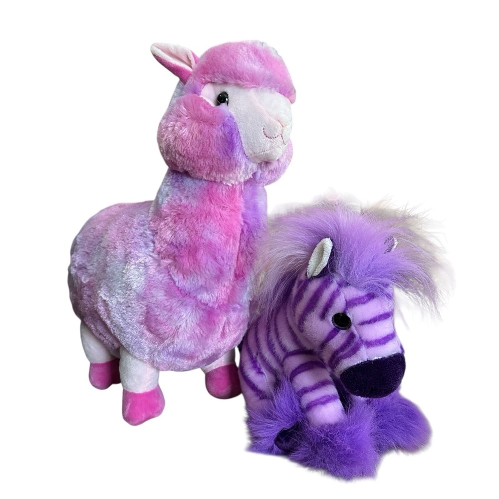 KellyToy Rainbow 16 Inch Llama Pastel Plush Aurora Purple 11 inch Zebra Toys